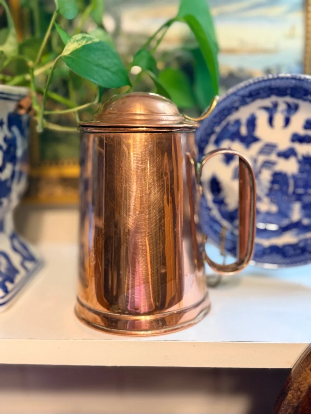 Vintage British Copper Lidded Tankard, copper and brass beer stein